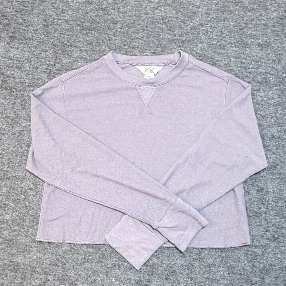 Athleta Girl Sweatshirt Girls M 8-10 Lavender Purple Cropped Waffle Knit
